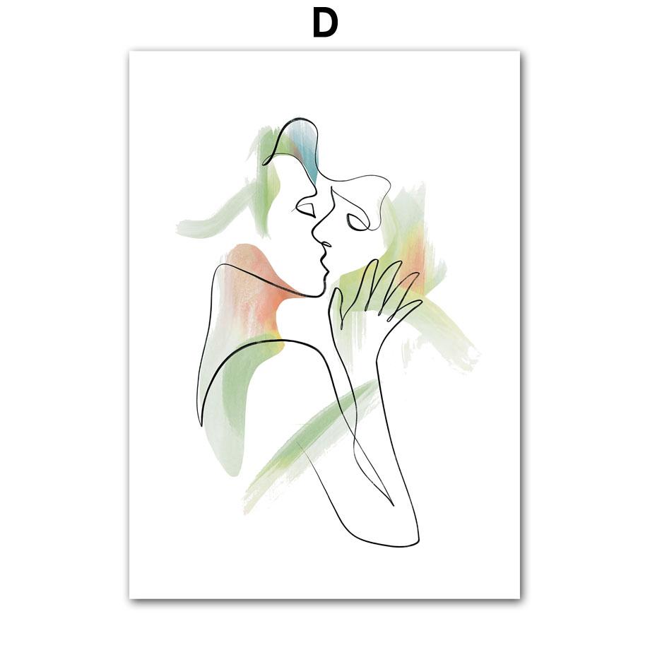 Arte della parete della tela di canapa pittura linea Flower Girl Lover minimalista nordico poster e stampe immagini a parete per soggiorno decorazioni per la casa