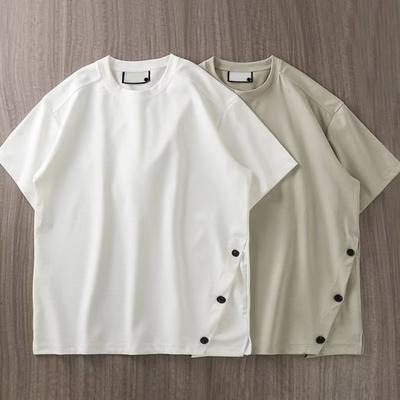 Męski T-shirt Okrągły Dekolt Krótki Rękaw Casualowe Topy z Zapinanym Dołem Miękkie Lekkie Wciągane Topy Dom Siłownia Ulica