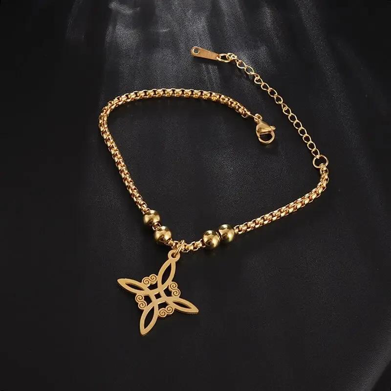 Fashion Charm Witch Knot Necklace Stainless Steel Irish Celtic Knot Pendant Witchcraft Amulet Magical Jewelry Gift for Girls