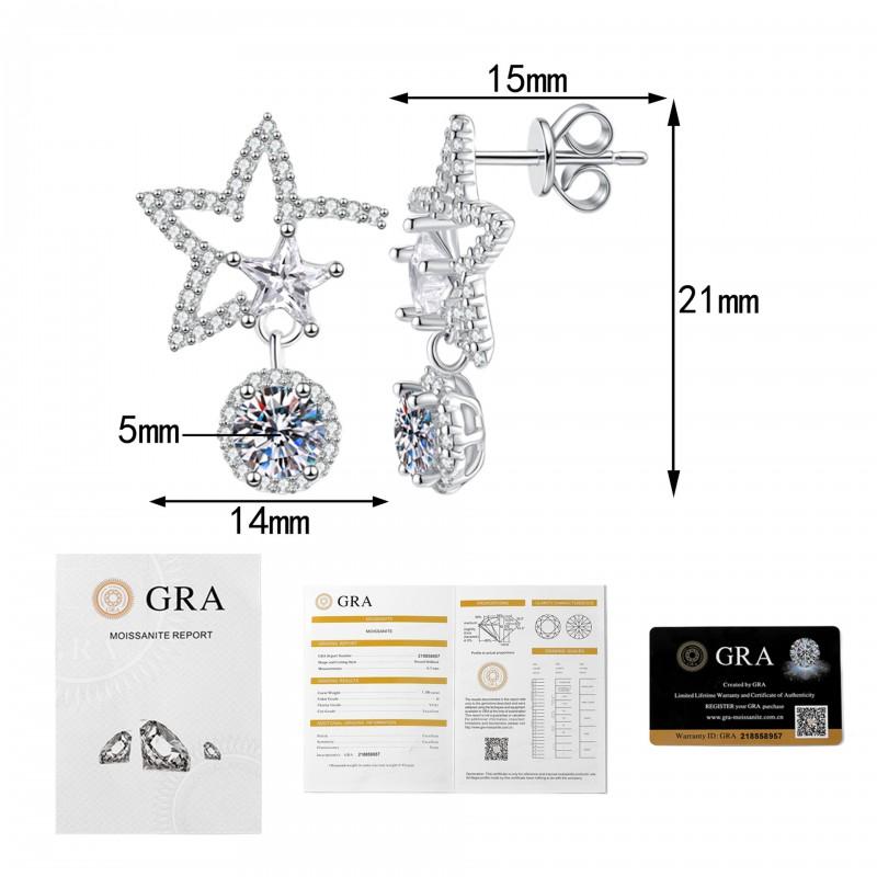 Sterling Hollow Star Stud Earrings With Moissanite Zircon Full Pave Women Daily Wear