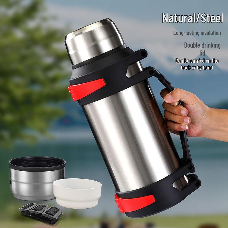 Großes Fassungsvermögen 304 Edelstahl Thermoskanne, Isolierter Outdoor-Becher für Heißwasser, Reise-Wasserkocher für das Auto