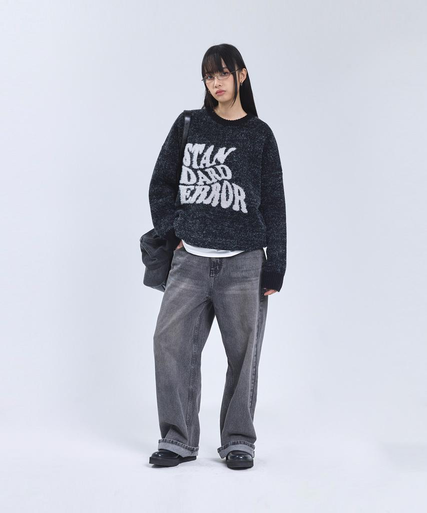 STANDARDERROR 87-Stan192 Pullover Brushed Lettering Jacquard Knit Black