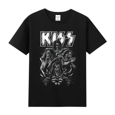 Kiss Rock Metal Band T-Shirt Bedruckte Baumwolle Rundhals Kurzarm Herren- und Damenmode Street Pop Fried Street T-Shirt