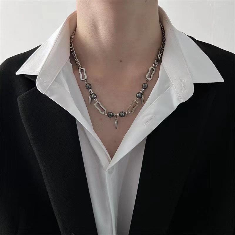 European American High Street Hip-Hop Rivet Splicing Necklace Neutral Dark Style Cuban Chain Punk Gothic Niche Couple Versatile