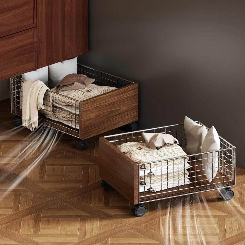 Large Capacity Rolling Storage Basket with Wheels Wire Basket Laundry Trolley Bedroom