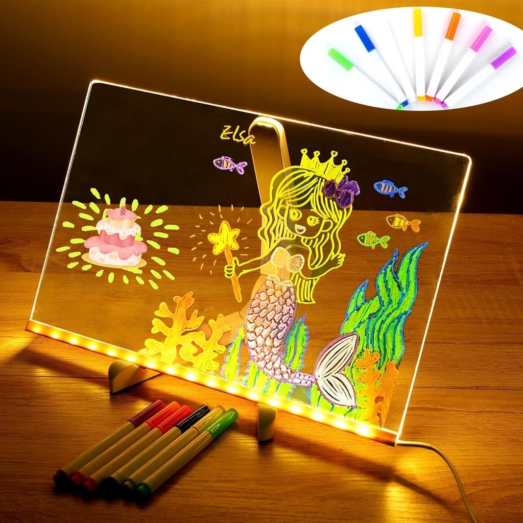 2025 New LED Note Board with Color Light Up Acrylic Message Board Illuminated Acrylic Dry Erase Notepad with Adjustable Stand and 7 Colors Pen for