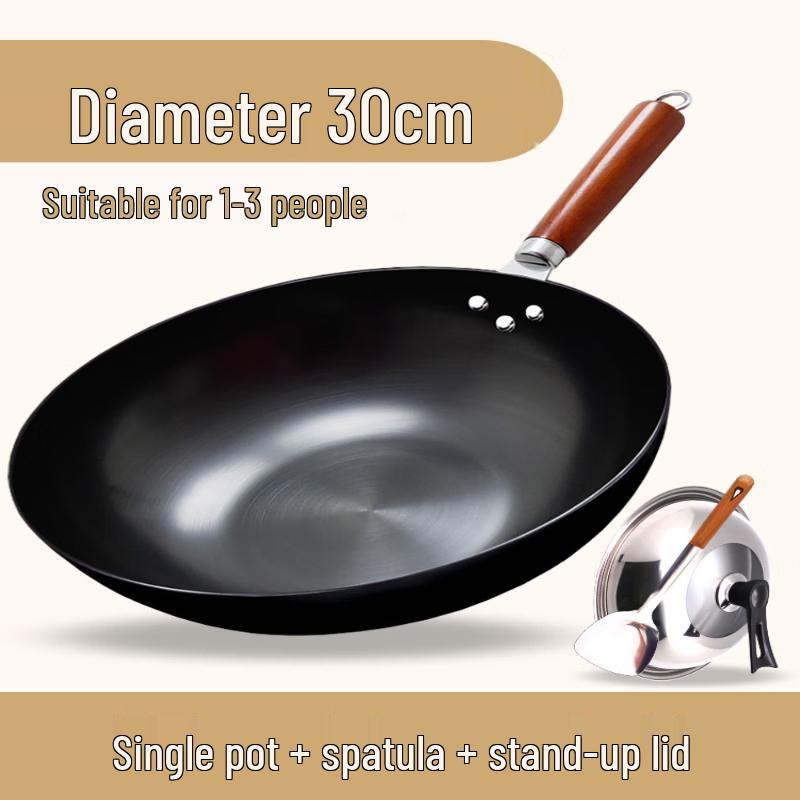 LIEI 30CM Flat Bottom Iron Wok Set