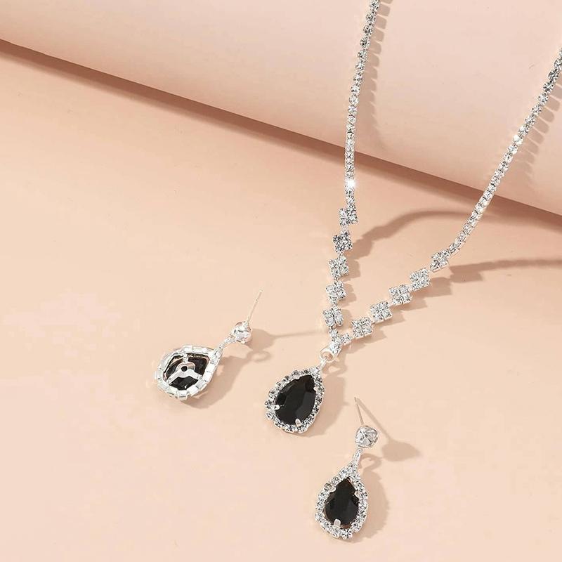 3Pcs Luxury Simple Rhinestone Necklace Drop Earrings For Women Girls Fashion Exquisite Jewelry Set Wedding Bride Accessories