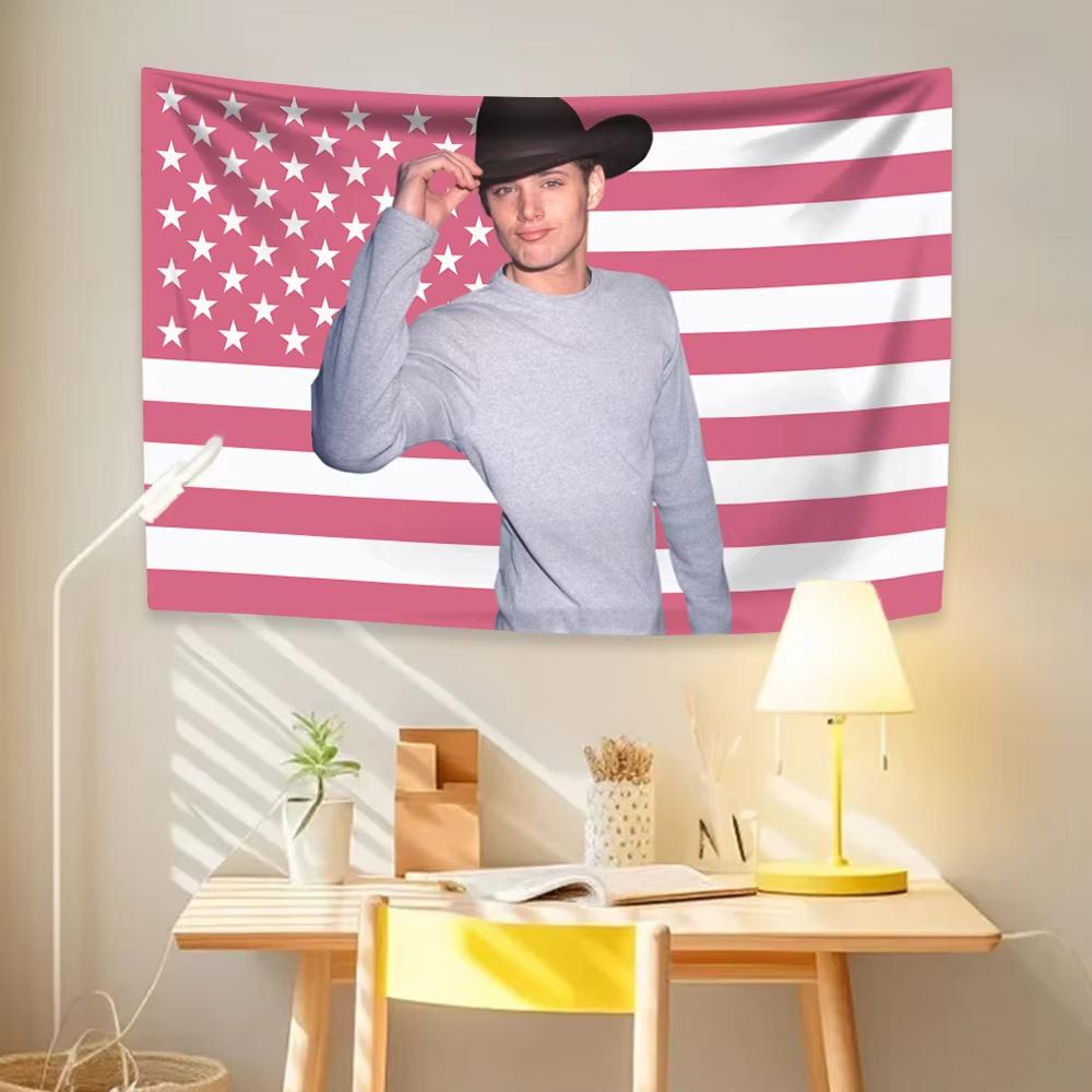 

Дженсен Эклс Гобелен Американский флаг Известный актер Домашний декор Настенное панно Спальня Общежитие Фон Декор комнаты Предметы Подарок фанатам 74x94cm(29x37in)