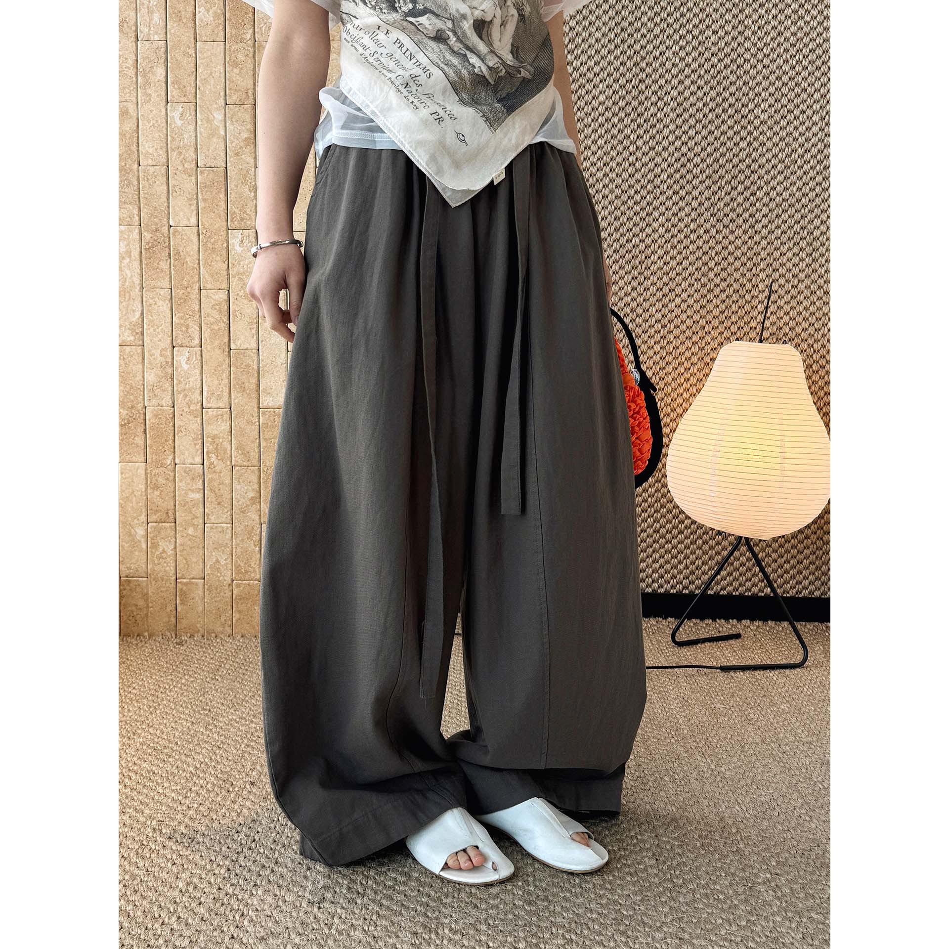 

Xu Man Korean-Style High-Waisted Pleated Wide-Leg Pants with Belt for Women One Size сірий колір