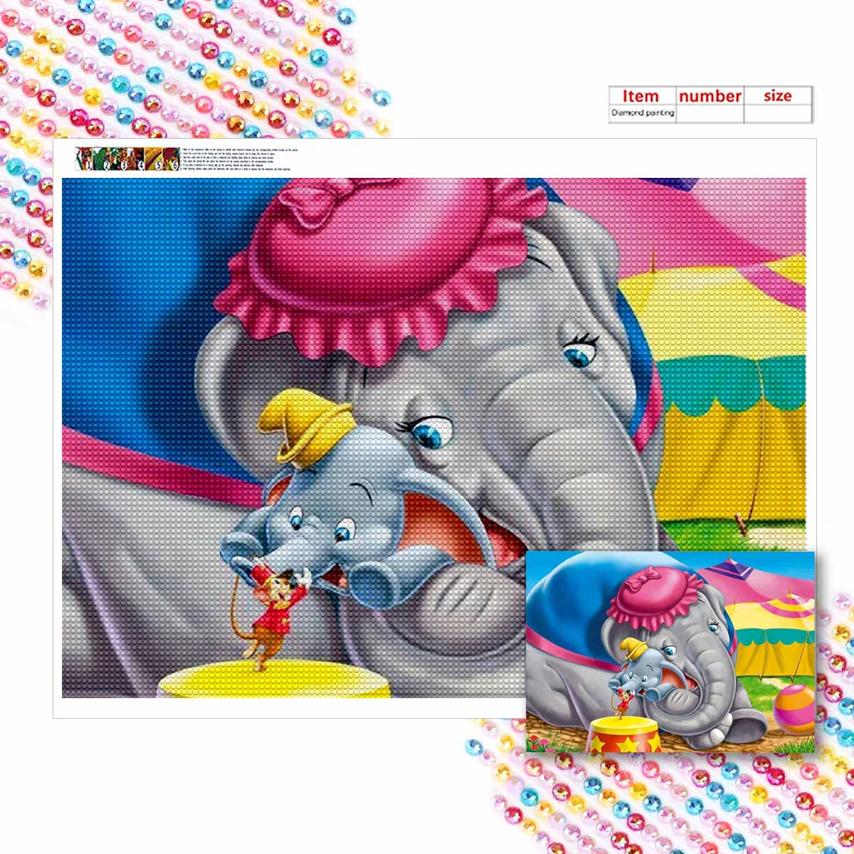 

DIY Diamond Painting Elephant and Dumbo Cross Stitch Kit Mosaic Art Diamond Painting Full Circle Diamond Home Decoration Round 20x30cm