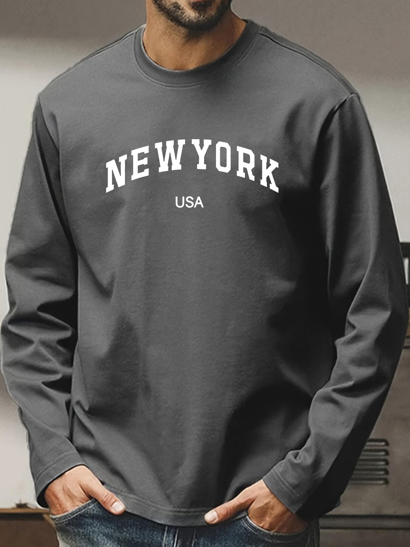 HerSight Heren Comfortabel Sportief Casual Los Plus Size New York USA Bedrukt Rond Hals Lange Mouwen T-shirt Top M