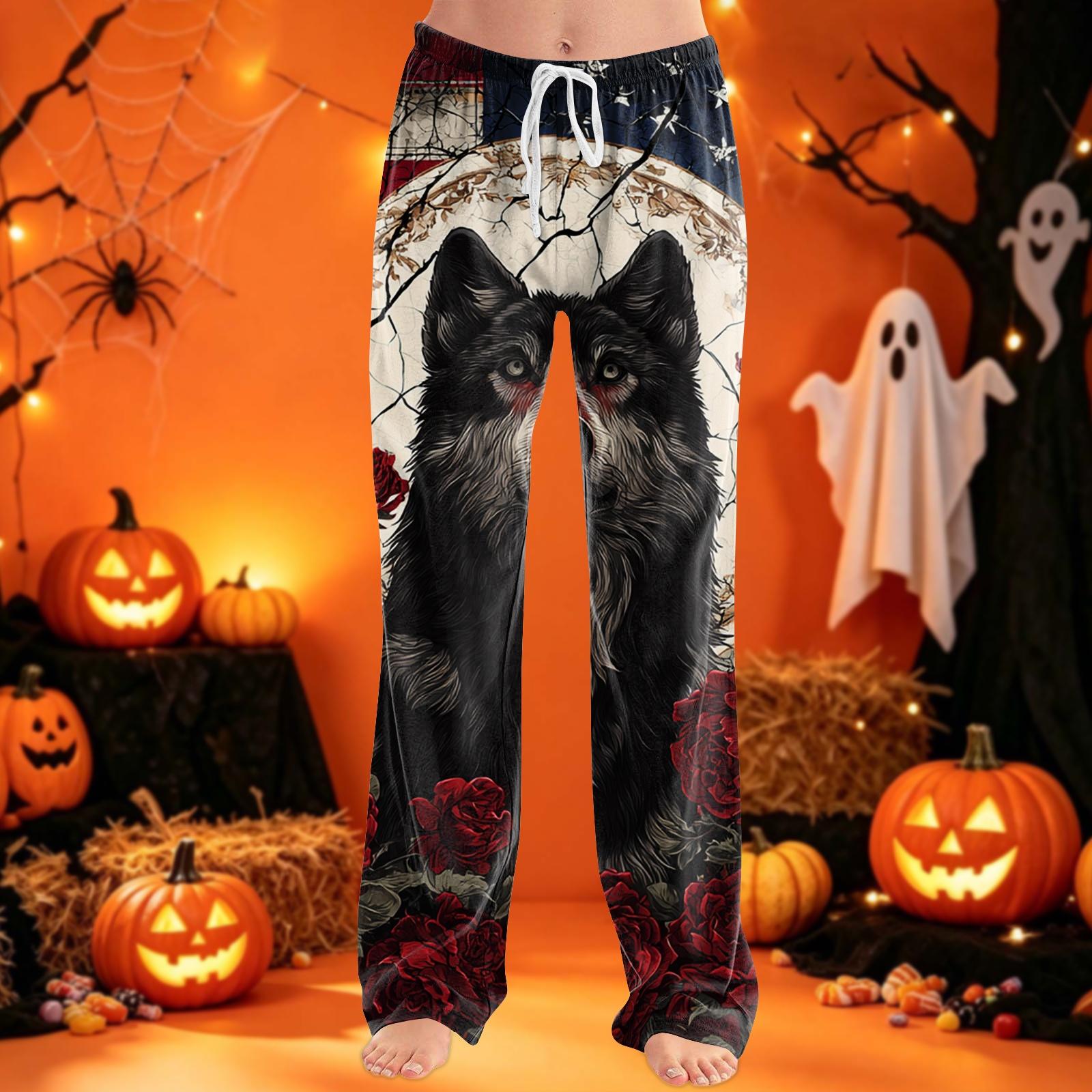 Women s Pajama Pants with Drawstring Halloween Print Relaxed Fit for Casual L