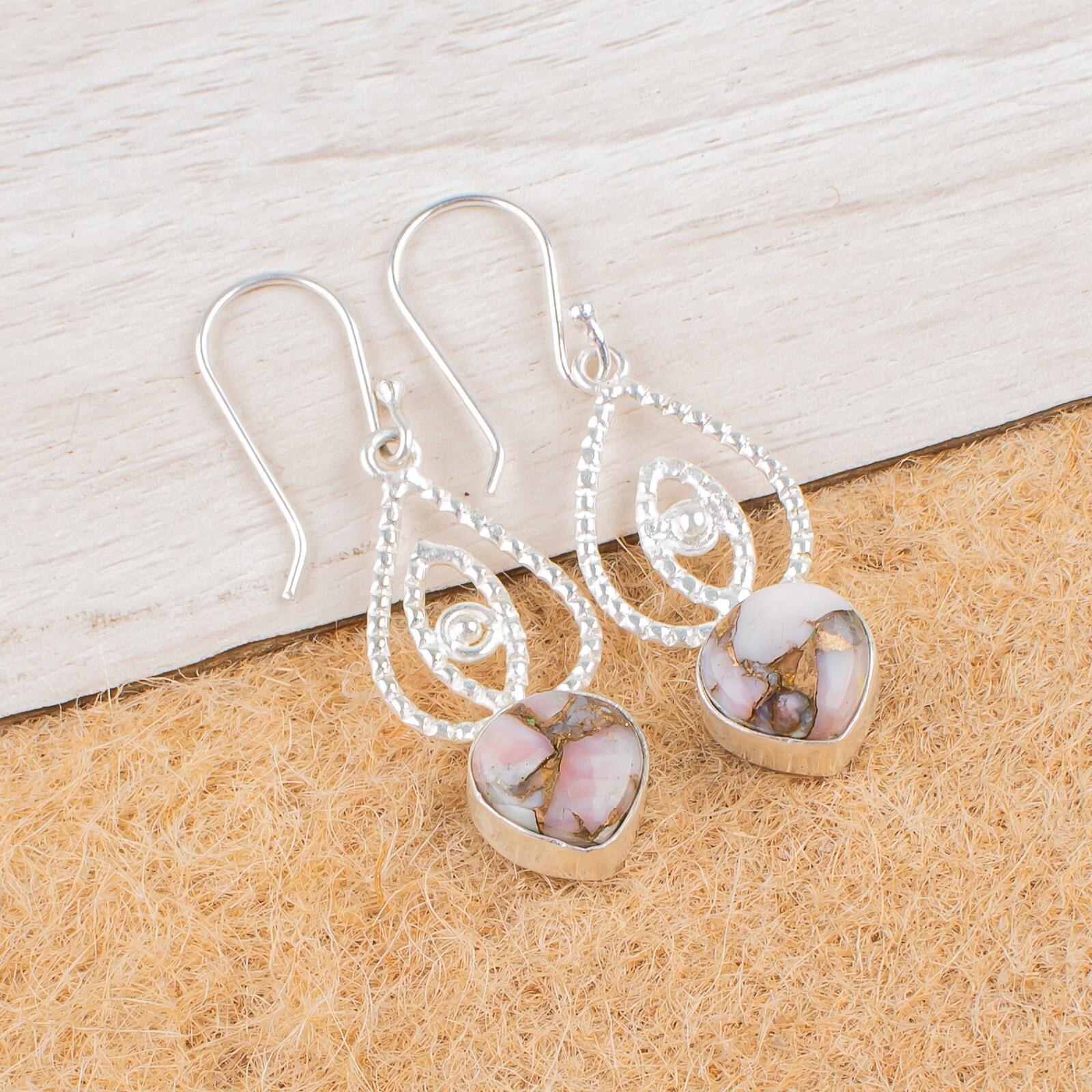 

Natural Pink Opal Copper Gemstone 925 Sterling Silver Jewelry Earrings 2.00 EE-32-37