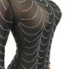 Europäische und amerikanische Mode Sexy Nachtclub Heißes Strass-Netz Durchsichtig Langärmeliges Kleid X5351