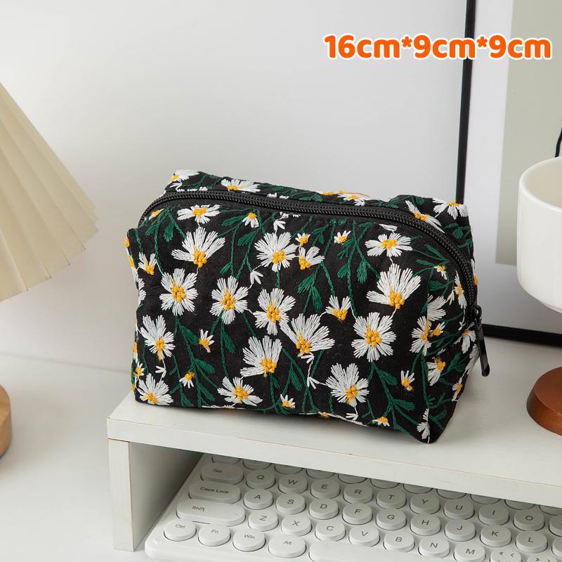 Blumenstickerei Damen Kosmetiktasche Leinwand Reißverschluss Make-up Tasche Reise Waschbeutel Make-up Organizer Hygieneartikel Beutel Aufbewahrung