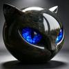 Retro Dark Home Accents Spherical Black Cat Head Ornament Resin Gothic Style Sculpture with Colorful Spooky Shelf Decoration Eyes for Halloween
