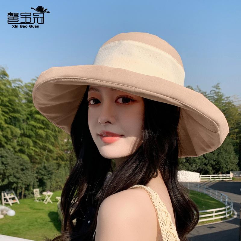 Spring and summer big brim sun hat children versatile fashion bow bucket hat outdoor travel sun protection hat