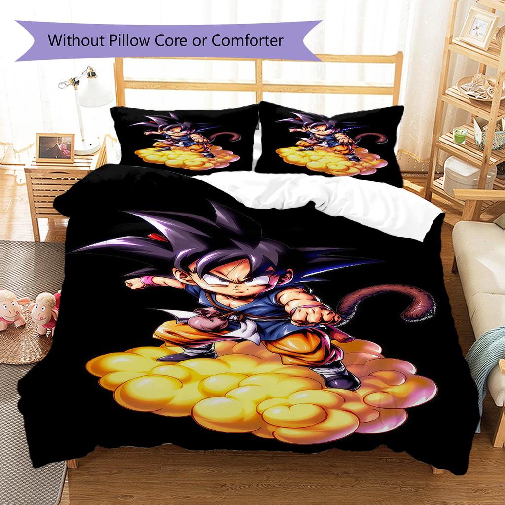 Lenjerie de pat cu model Son Goku, Set cu cuvertură, Husă de cuvertură, Față de pernă, Cadou de casă, Cadou de ziua de naștere (1 * husă de pilotă + 2 * fețe de pernă, fără miez)
