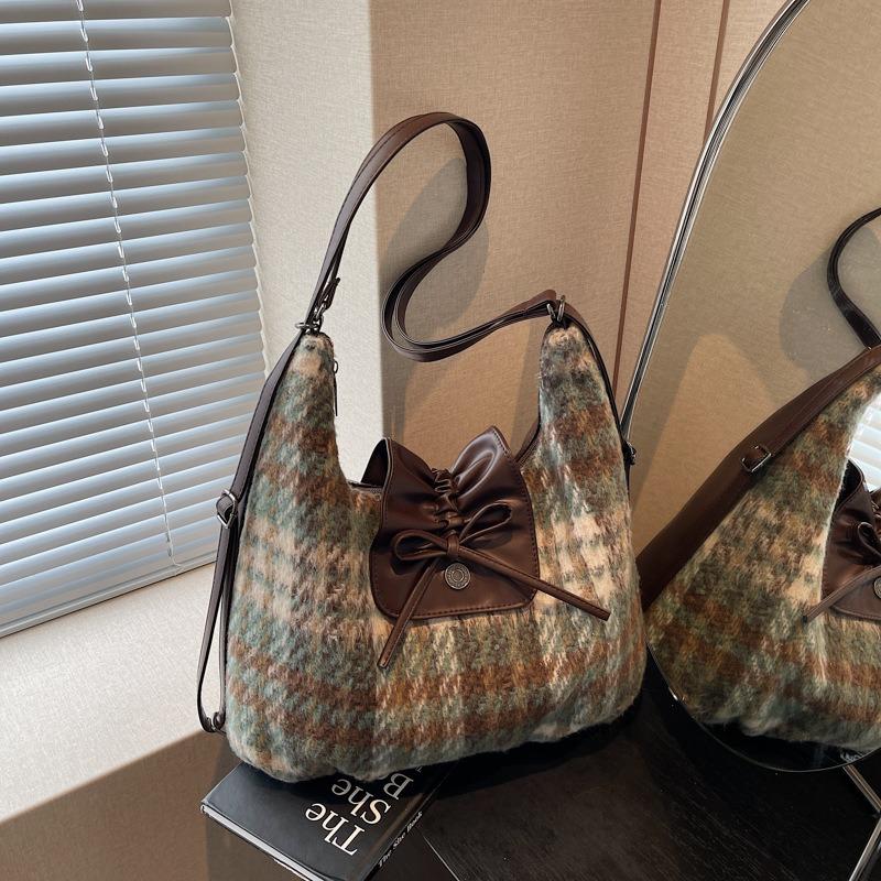 Mode Schleife Karomuster Ein-Pack Mehrzweck Großraum Woll Herbst und Winter Pendeln Vielseitig Einzelne Schulter Umhänge Rucksack