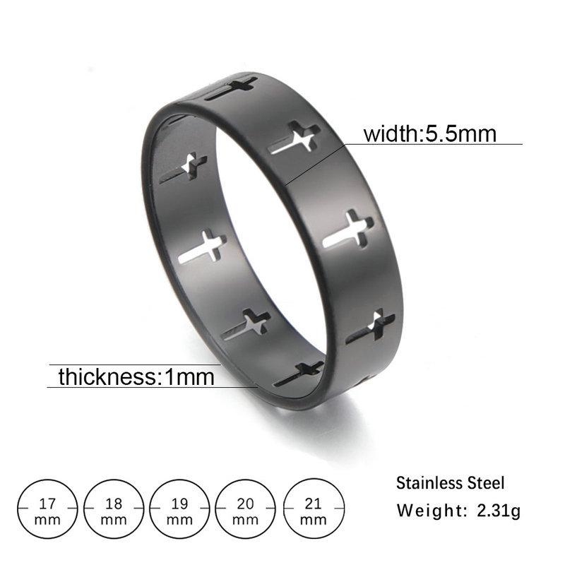 Black Cutout Cross Ring For Men Minimalist Personality Couple Band Versatile Fashion Jewelry Accessory