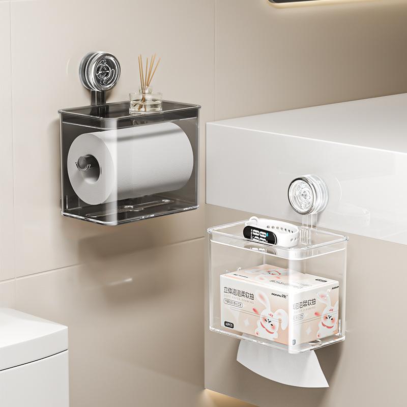 Suction Cup Tissue Holder, Bathroom Wall-mounted Storage Box, Toilet Non-perforating Roll Paper and Tissue Holder, Waterproof Storage Rack