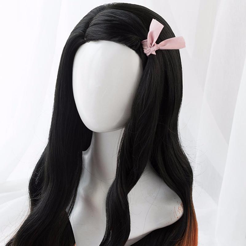 Kamado Nezuko Wig Nezuko Cosplay 95cm Gradient Long Hair Accessories Heat Resistant Synthetic Wig