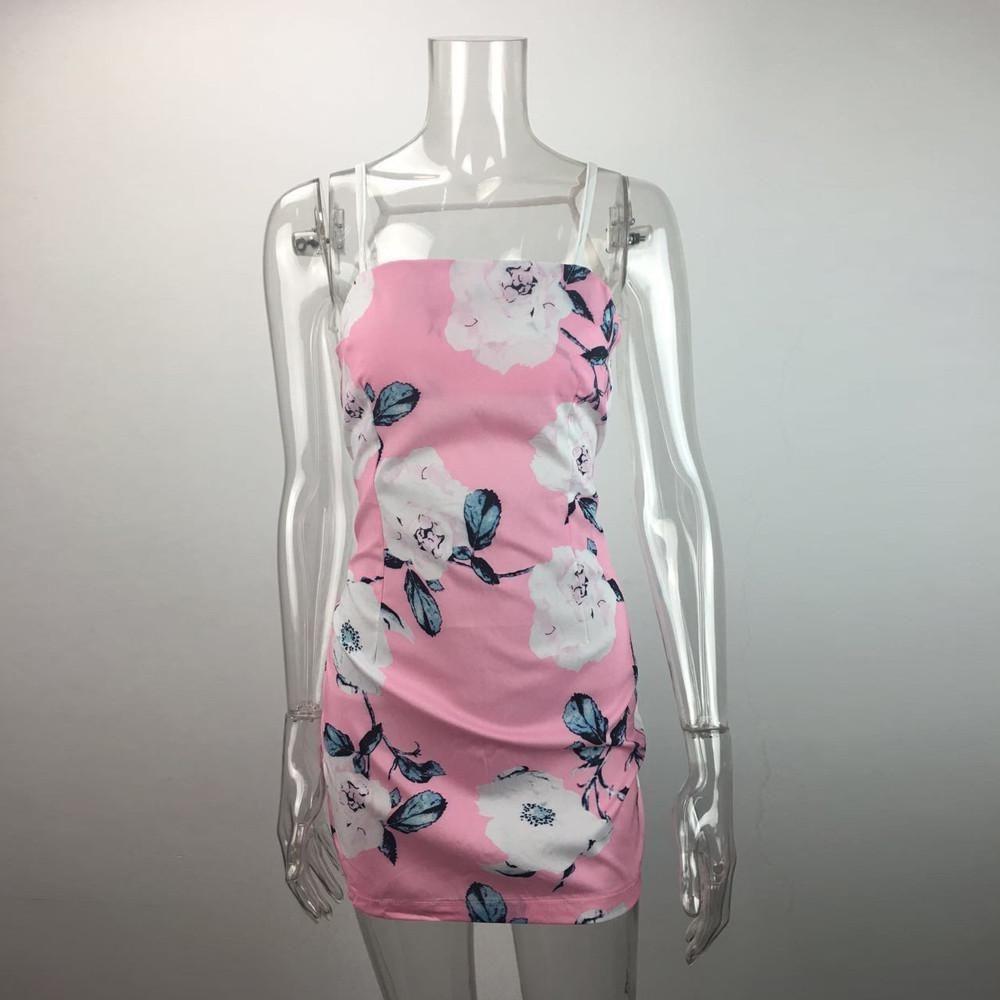 Elegant Women Sleeveless Floral Print Backless Dress For Summer Evening Parties