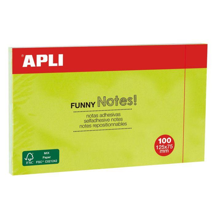 Bloc de notes adhésives - APLI - 125x75 mm - 100 feuilles - Vert vif - Repositionnables
