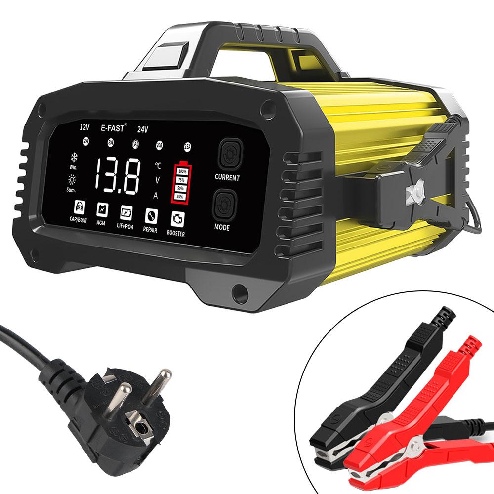 25A/15A Smart Car Battery Charger for 12V-24V Motorcycle Lead Acid AGM GEL LiFePo4 Batteries Portable Car Booster Pulse Repair