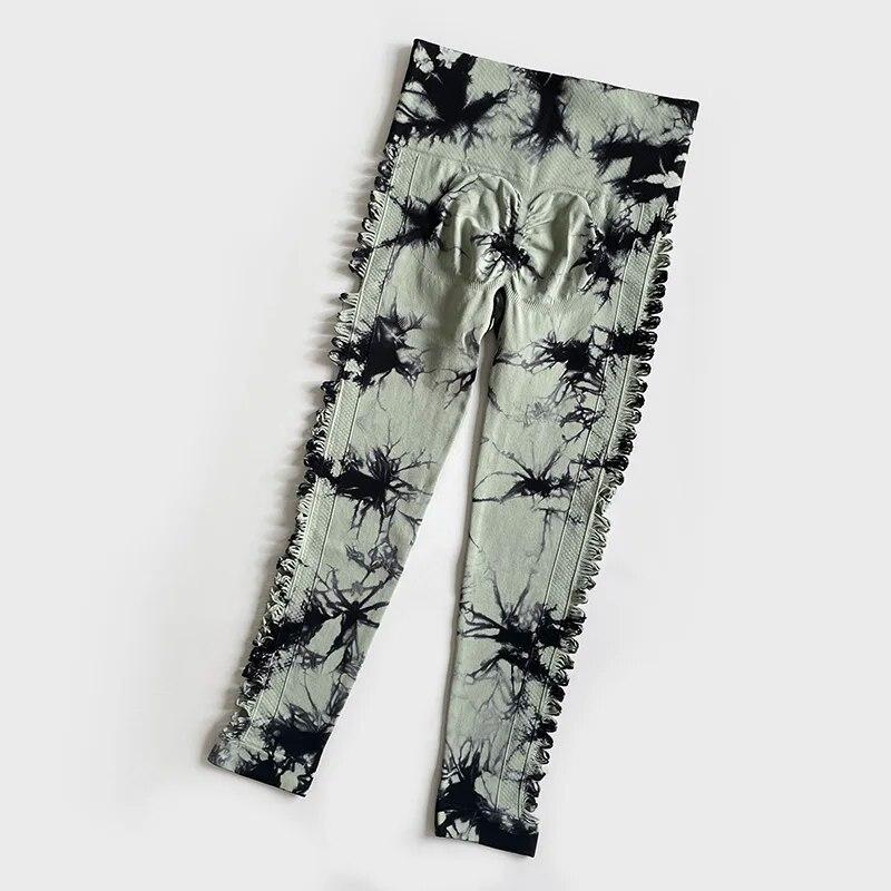 

Спортивные леггинсы с вырезами Tie Dye, женские бесшовные колготки для тренировок, штаны для йоги с высокой талией для бега и фитнеса S зелёный