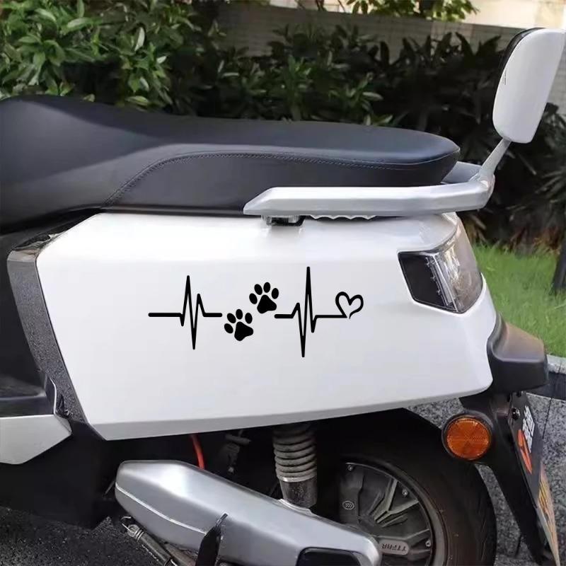 Heartbeat Dog Paw Personalized Waterproof Sticker Car Window Motorcycle Scooter Body Decal Auto Exterior Decoration Accessories