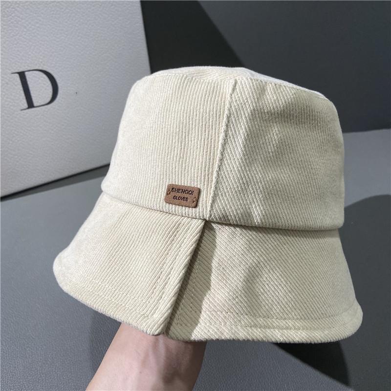 New Corduroy Bucket Hat Women's Autumn and Winter Straight Basin Hat Showing Small Face Split Bell Bucket Hat Tide