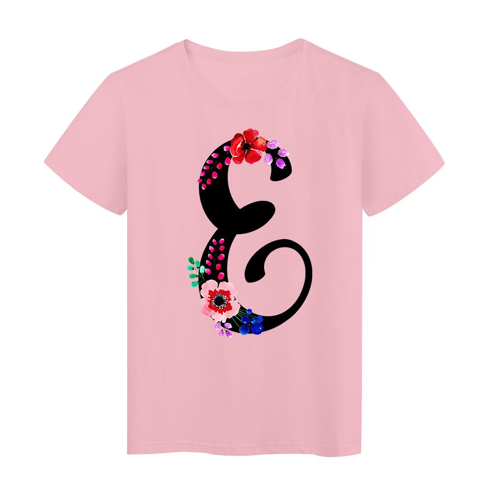 Flower And Letter E Red Printed Womens Tshirts Top Tee Exquisite Simplicity Style T