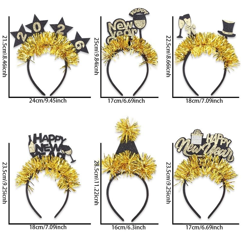 Sequin 2026 New Year Headband Party Decoration Creative Christmas New Year Headpiece Headwear Star/Crown Glitter Hair Hoop