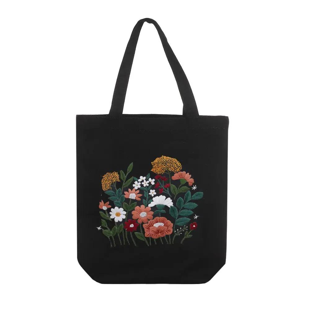 Canvas Tote Bag Embroidery Kit Flower Pattern DIY Needlepoint Kits Crafts Needle and Thread Kit Embroidery Kit for Beginners