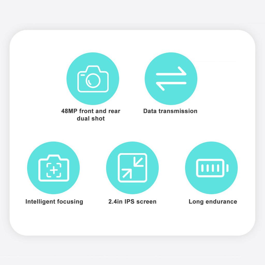 2.4in IPS Screen Children"s Camera Front Rear Dual 48MP 600mAh Rechargeable Kid Camera Blue