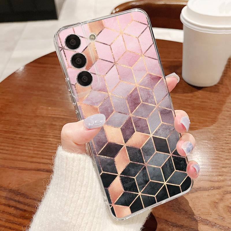 Geometry Marble Case For Samsung S26 Ultra S25 FE S24 S23 S22 Plus S21 A15 A25 A35 A55 A16 A26 A36 A56 A17 A37 A57 5G Clear TPU Soft Cover