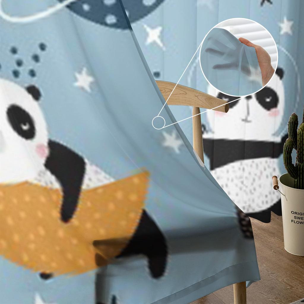 Sovande Pandor På Månar Och Stjärnklar Himmel Chiffong Skira Gardiner för Vardagsrum Sovrum Dekoration Fönster Voiler Tyllgardin