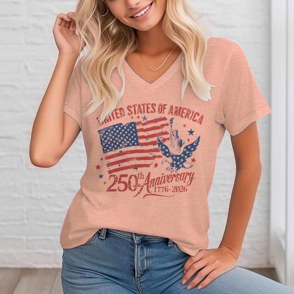 4th of July V-neck T-Shirt Women Clothing 250th Anniversary Graphic T Shirt 1776-2026 250th Birthday Tops Shirts