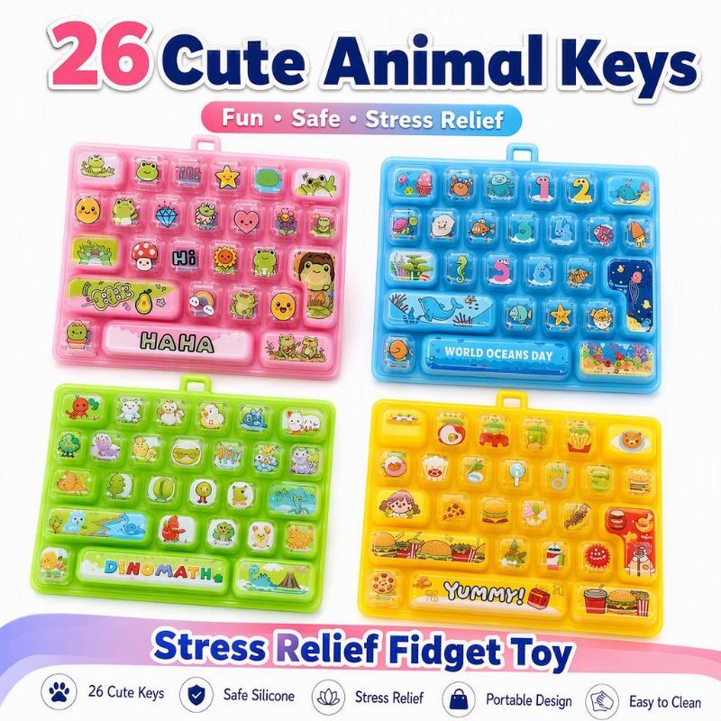 26 Grid Keycap Clicker Cute Cartoon Mini Decompression Keyboard Fidget Toy Pendant Backpack Decoration Gifts