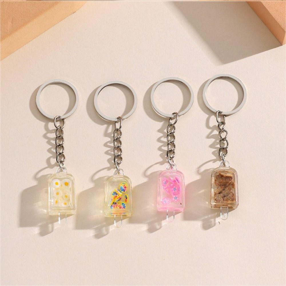 Glow Cup Fruit Ice Cream Keychain Acrylic Pendant Flower Slice Keyring Jewelry Gifts   Car Keychain