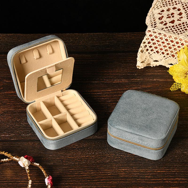 Elegant Velvet Jewelry Box with Mirror for Necklaces, Rings, and Earrings