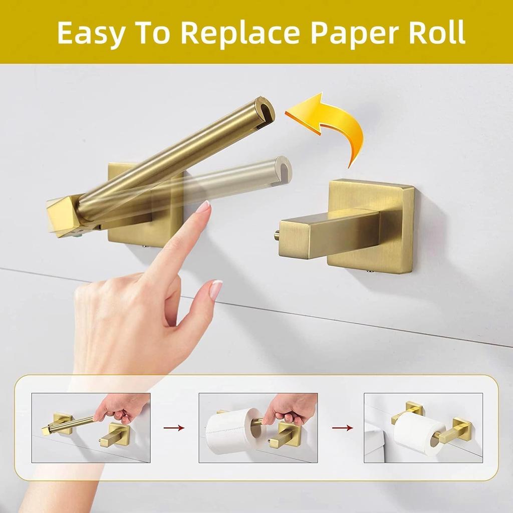 Toilet Paper Holder,Stainless Steel Double Post Pivoting Toilet Paper Holder,Adjustable Change The Rolls Tissue Holder for Bathroom,Brushed Gold