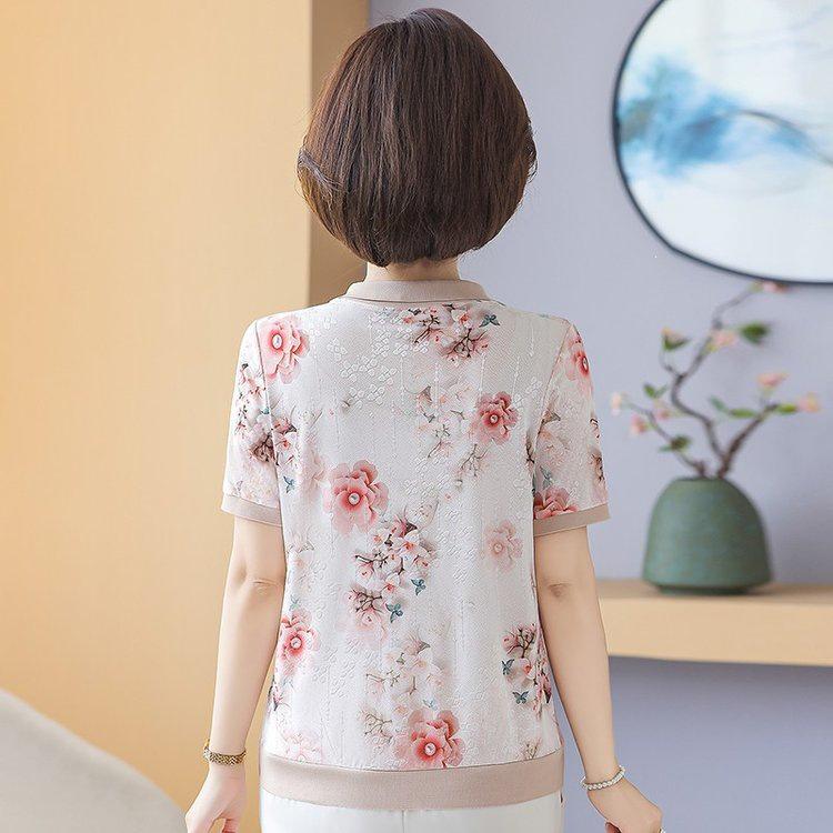 2026 New Summer Ice Silk T-shirt for Women - Short-Sleeved, Knitted, Stylish Top for Middle-Aged and Elderly Moms