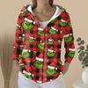 Women's Fashion Casual Sweater Button-Up Print Cardigan  Hooded Jacket