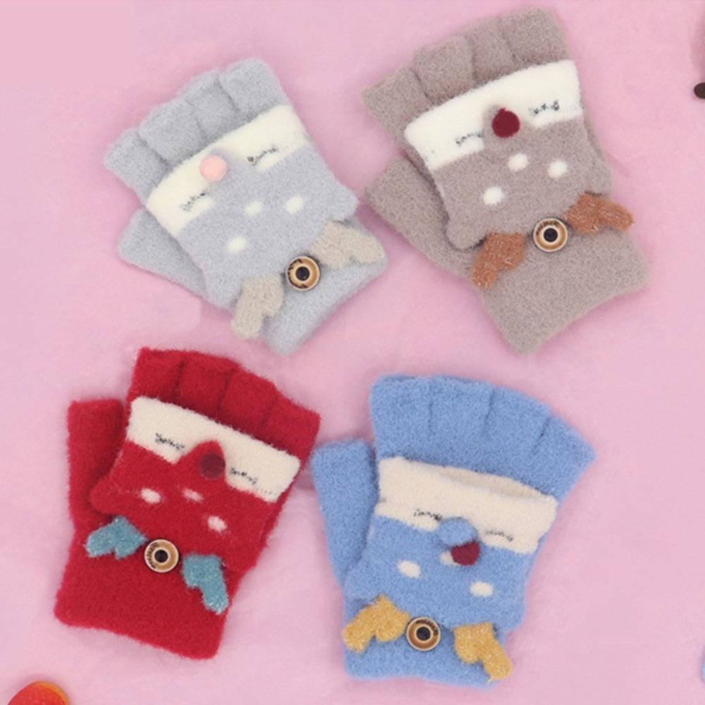 Breathable Knitting Mittens Thick Mitten Cartoon Fingerless Gloves  Baby Kids