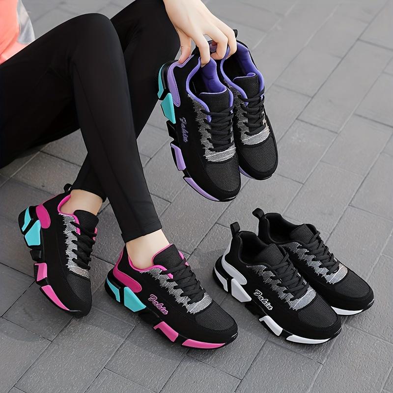 Women's Colorblock Sports Shoes, Casual Lace Up Low Top Running Sneakers, All-Match Breathable Walking Trainers