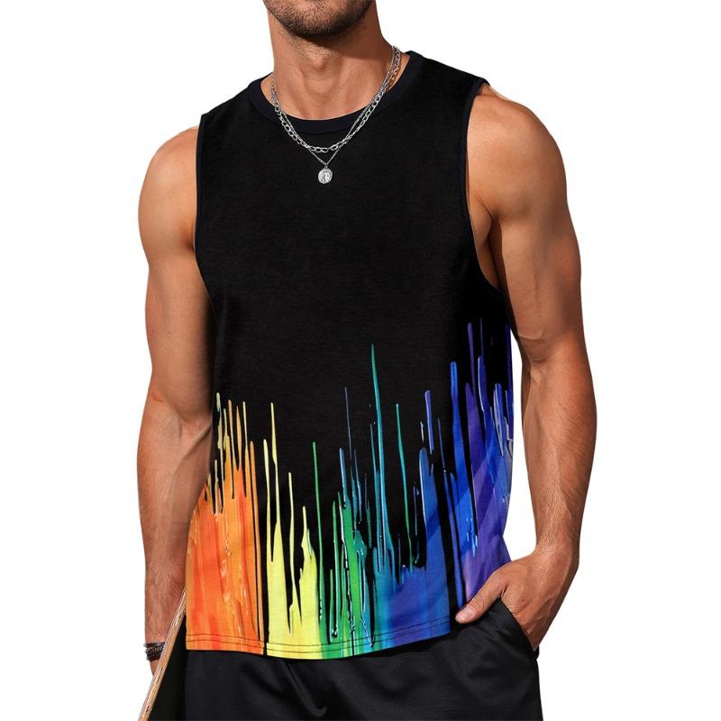 Hawaiian Outdoor Beach Men's Crew Neck Sleeveless Vest Trendy Gradient Print Comfortable Vest Casual Vacation Men's Vest
