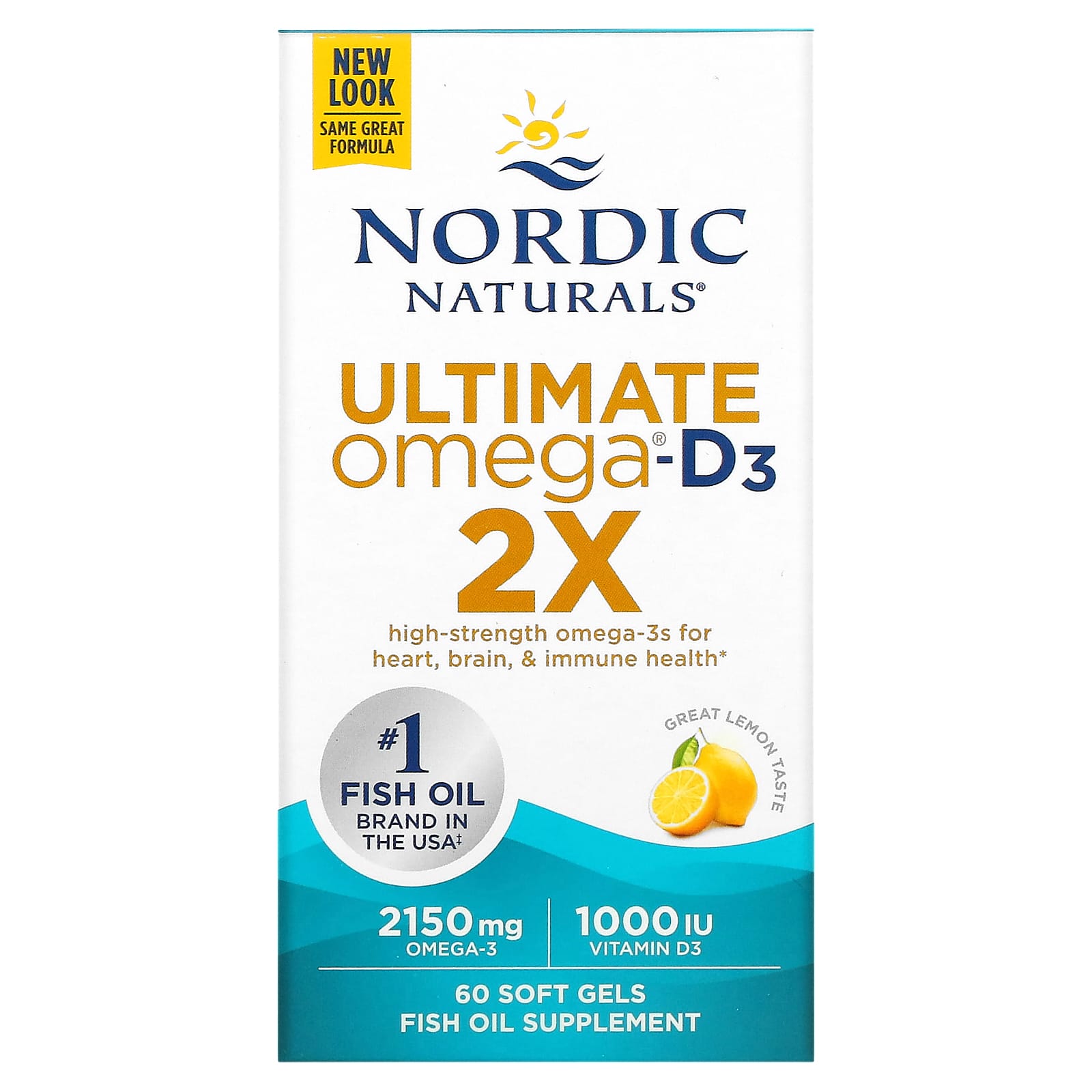 

Nordic Naturals, Ultimate Omega 2X з вітаміном D3, лимонний смак, 60 м яких капсул